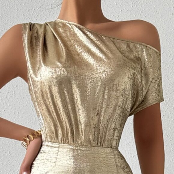 Honey Slit One Shoulder Short Sleeve Midi Dress main image 0